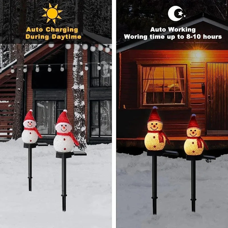 Décorations de Noël Lumière solaire Bonhomme de neige Noël Extérieur Éclairage solaire Pieux pour le couloir, la terrasse et la pelouse