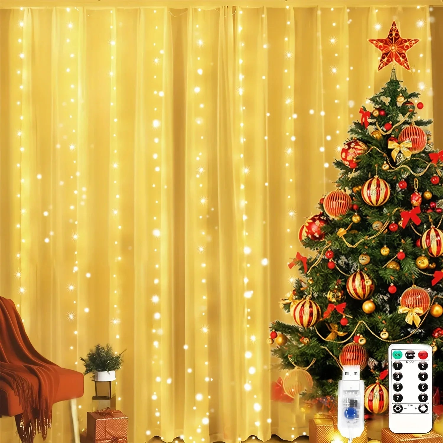 Guirlande de Noël LED Rideau Lumière 3 4 6 Mètres Télécommande USB pour Décoration de Maison Chambre Fête