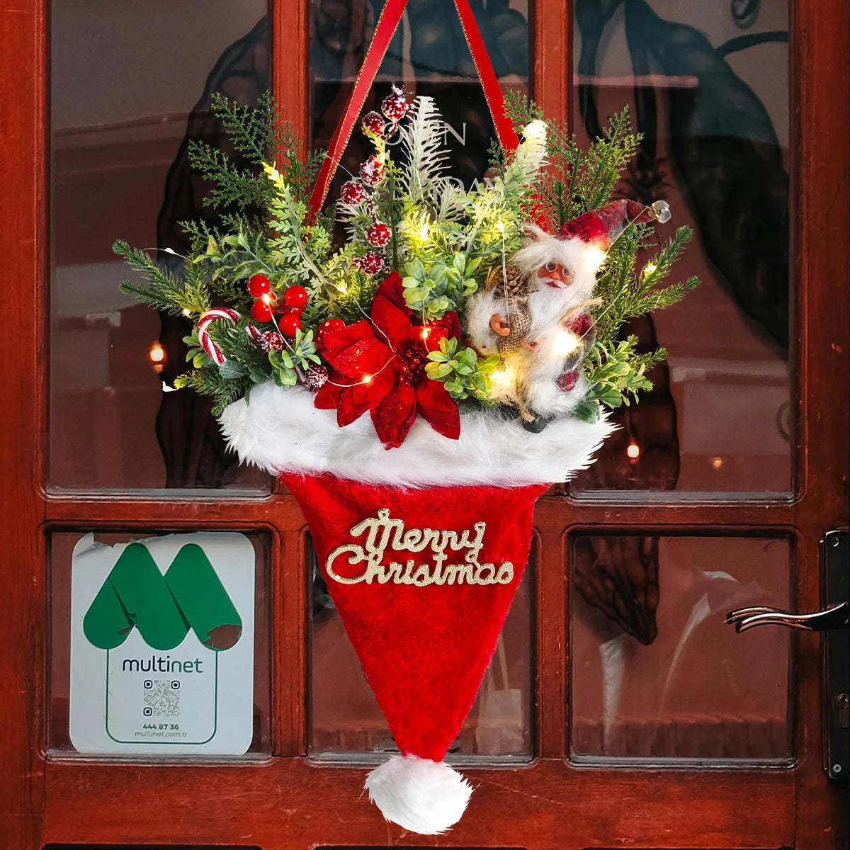 Noël Aiguilles de Pin Artificielles Pour Porte d'Entrée Chapeau Pendentif Porte Santa Couronne de Noël Décoration d'Arbre de Noël Ornements de Noël