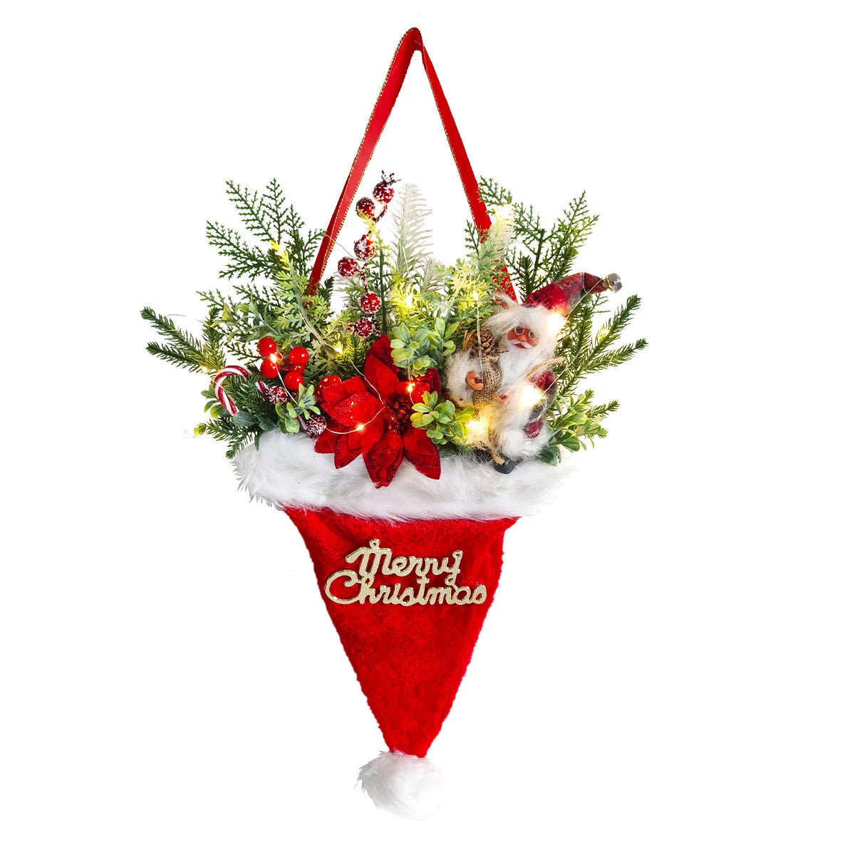 Noël Aiguilles de Pin Artificielles Pour Porte d'Entrée Chapeau Pendentif Porte Santa Couronne de Noël Décoration d'Arbre de Noël Ornements de Noël