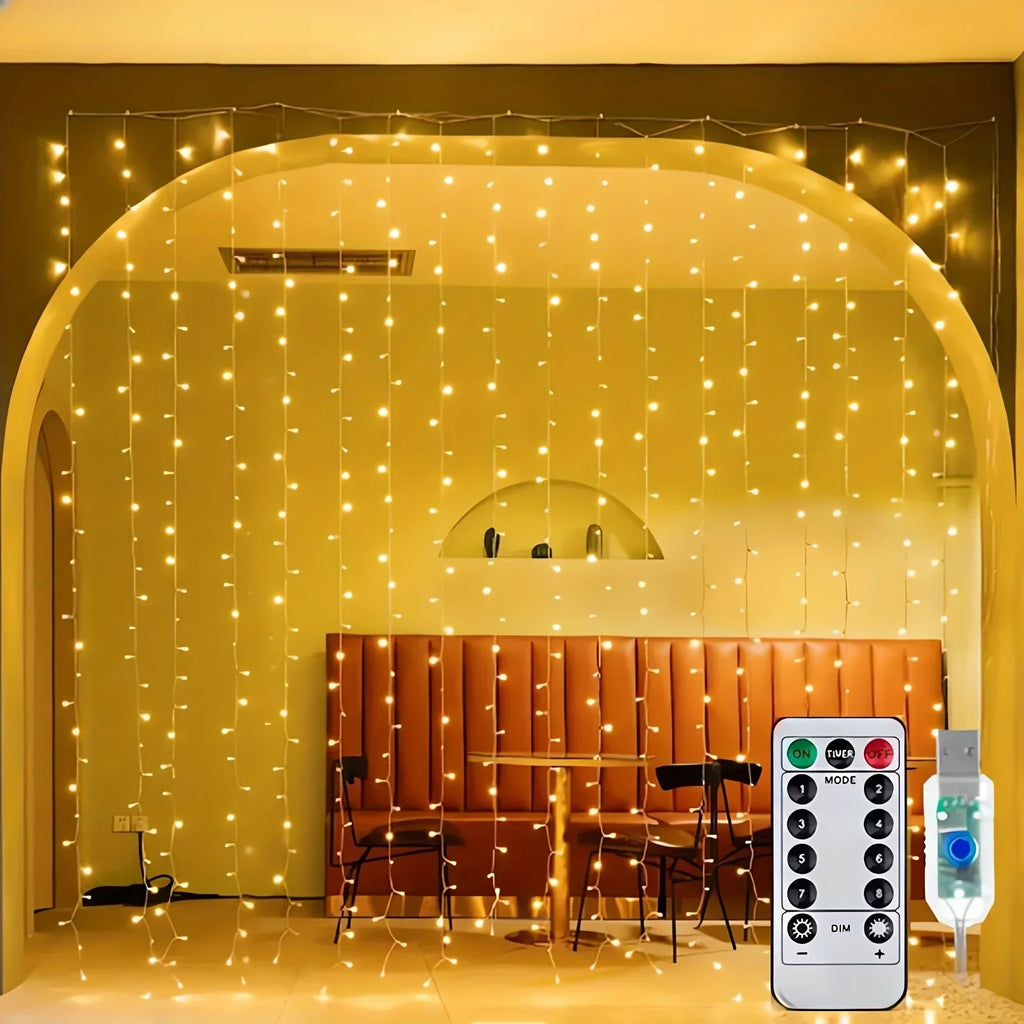 Guirlande de Noël LED Rideau Lumière 3 4 6 Mètres Télécommande USB pour Décoration de Maison Chambre Fête