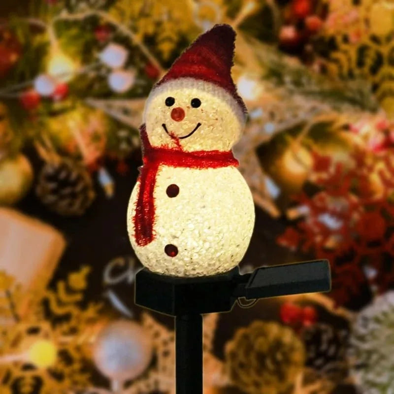 Décorations de Noël Lumière solaire Bonhomme de neige Noël Extérieur Éclairage solaire Pieux pour le couloir, la terrasse et la pelouse