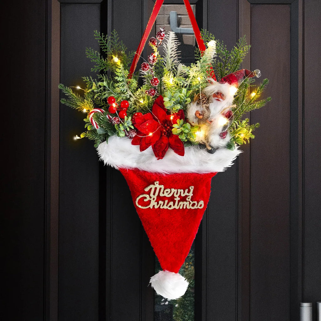 Noël Aiguilles de Pin Artificielles Pour Porte d'Entrée Chapeau Pendentif Porte Santa Couronne de Noël Décoration d'Arbre de Noël Ornements de Noël
