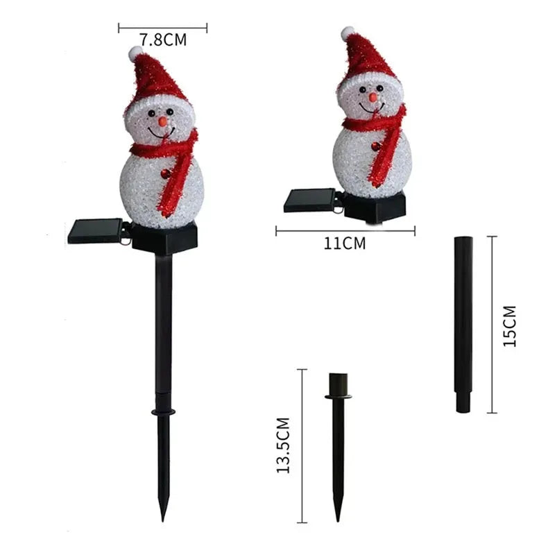 Décorations de Noël Lumière solaire Bonhomme de neige Noël Extérieur Éclairage solaire Pieux pour le couloir, la terrasse et la pelouse