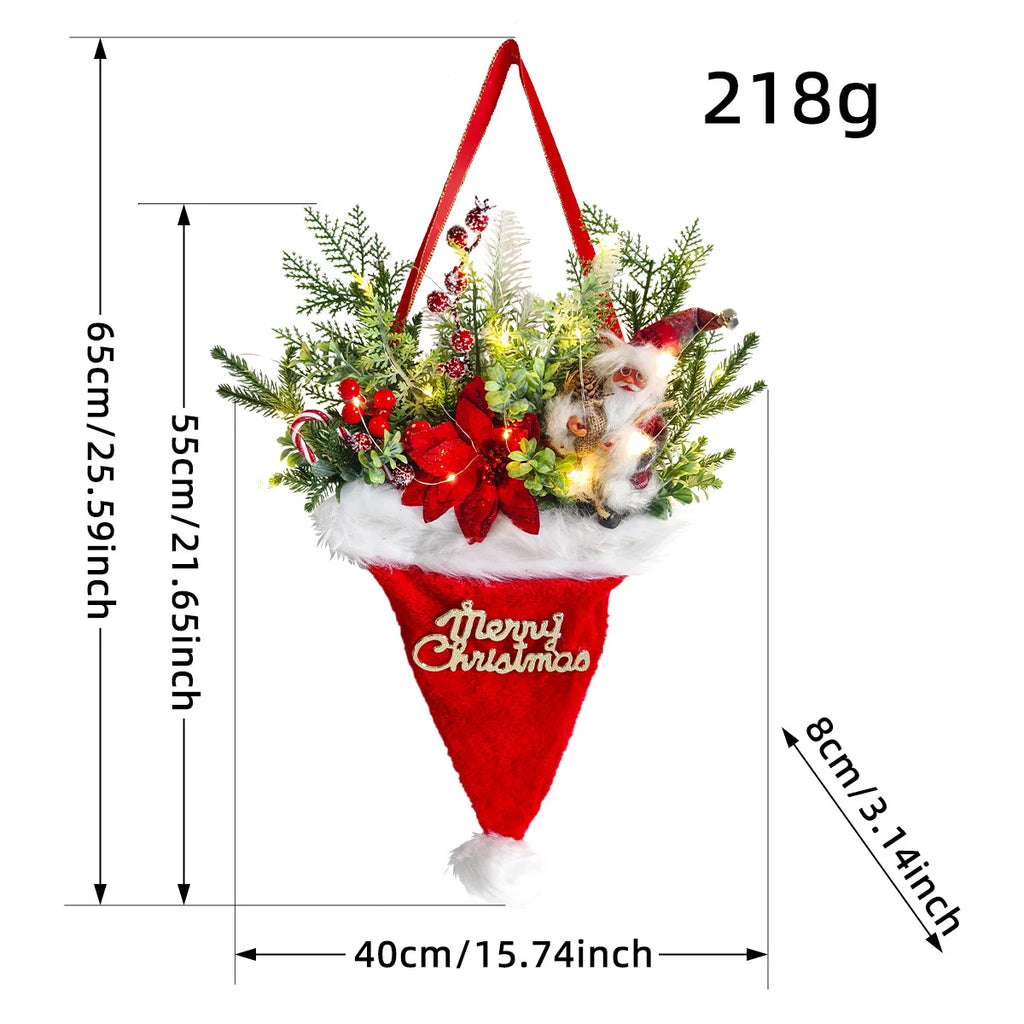 Noël Aiguilles de Pin Artificielles Pour Porte d'Entrée Chapeau Pendentif Porte Santa Couronne de Noël Décoration d'Arbre de Noël Ornements de Noël
