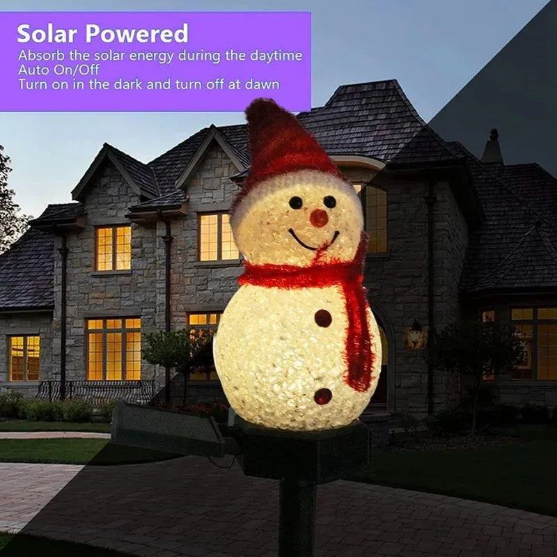 Décorations de Noël Lumière solaire Bonhomme de neige Noël Extérieur Éclairage solaire Pieux pour le couloir, la terrasse et la pelouse